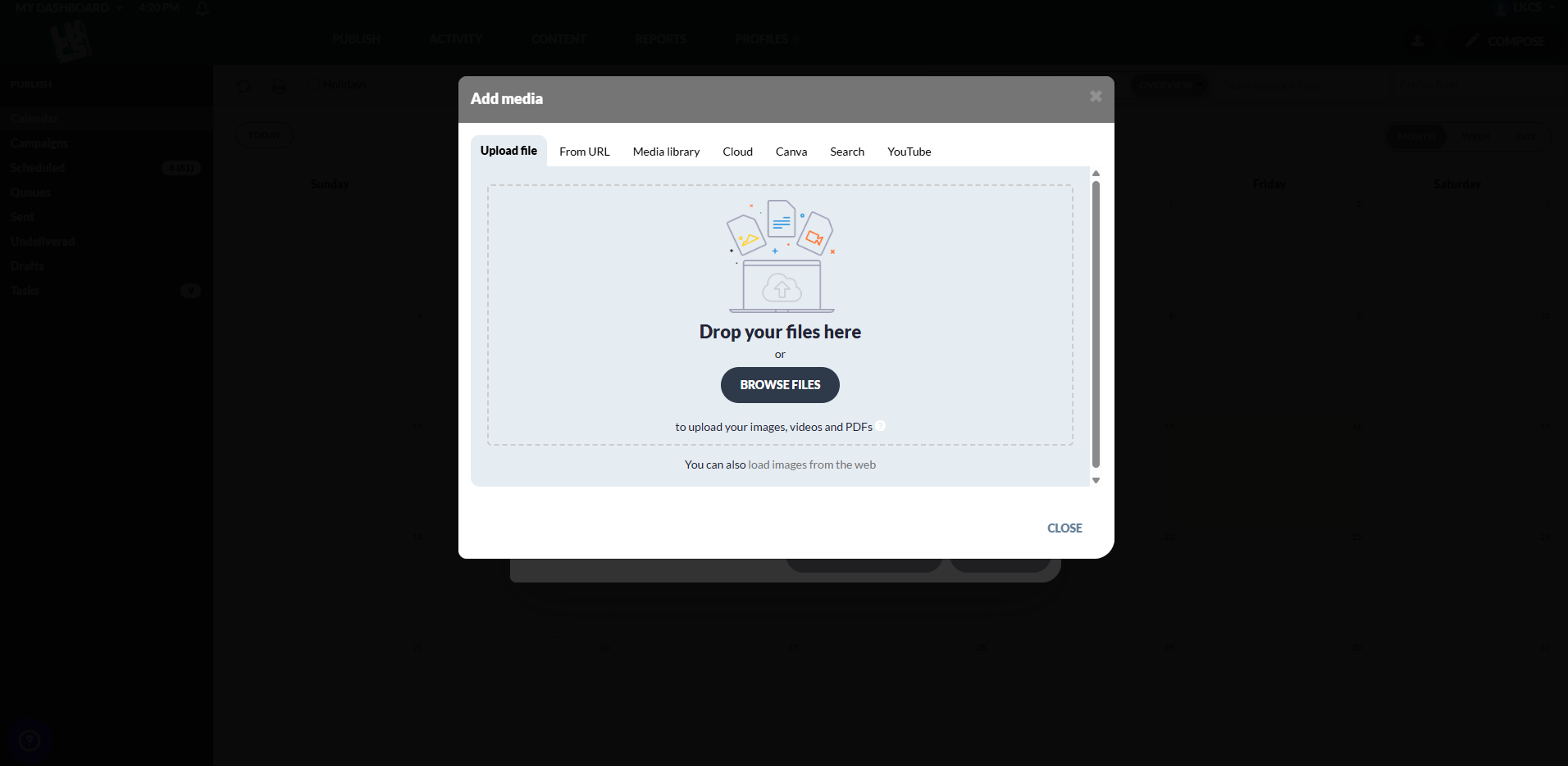 Screenshot of the add media screen