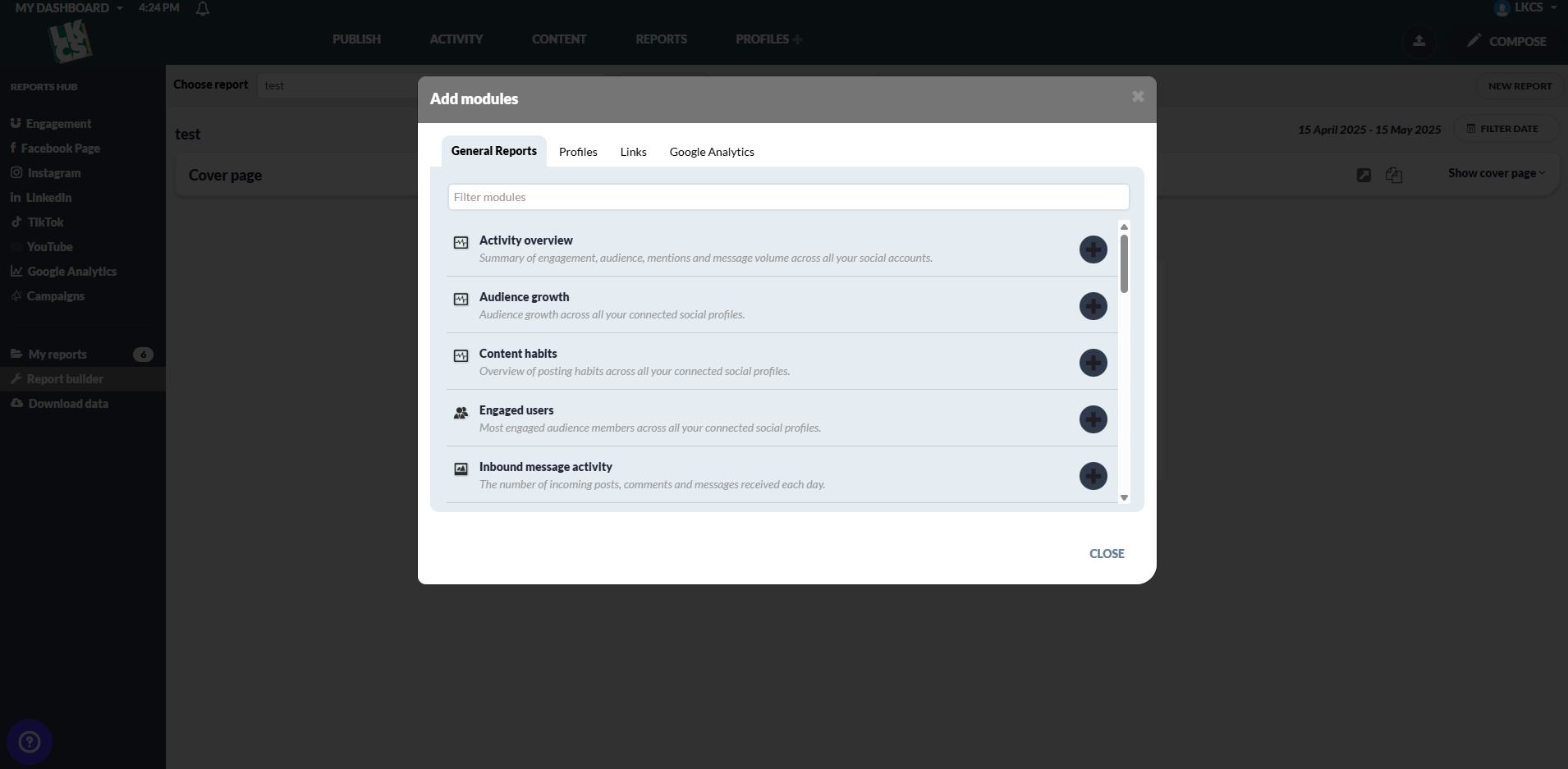 Screenshot of the Add modules pop up