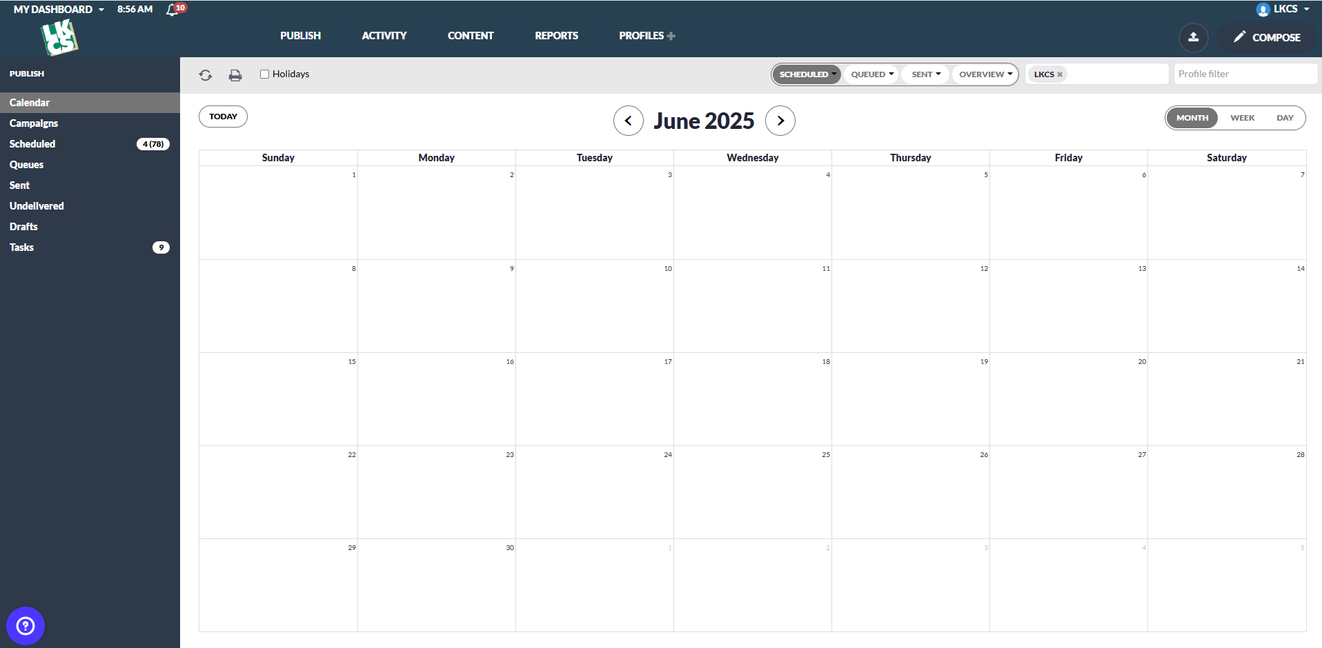 Screenshot of the publish tab