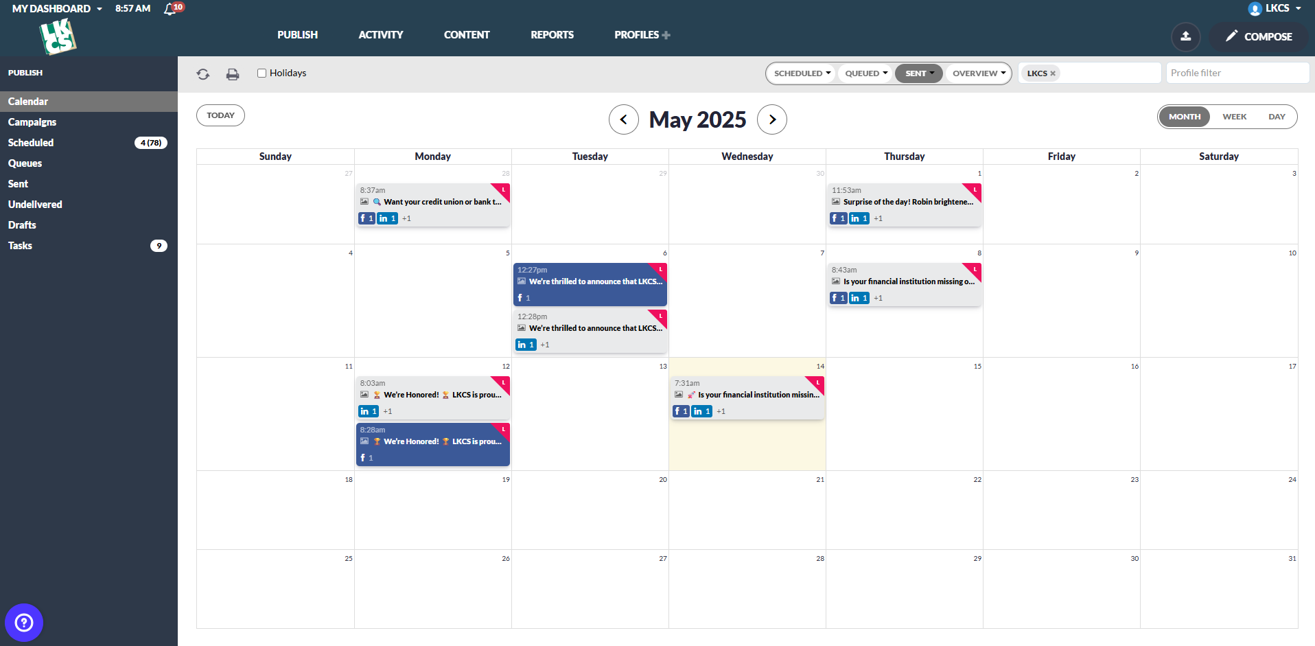 Screenshot of the sent view in the calendar
